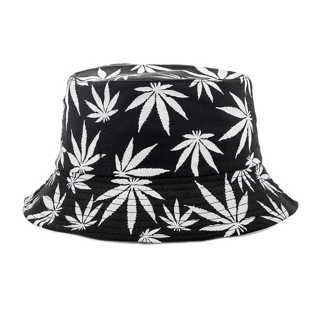 Summer Bucket Hats Reversible Leaves Printing Women Cap Outdoor Hat-Bucket Hats-Arimonz-Black White-Arimonz