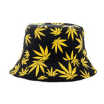 Summer Bucket Hats Reversible Leaves Printing Women Cap Outdoor Hat-Bucket Hats-Arimonz-Black Yellow-Arimonz