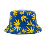 Summer Bucket Hats Reversible Leaves Printing Women Cap Outdoor Hat-Bucket Hats-Arimonz-Blue Yellow-Arimonz