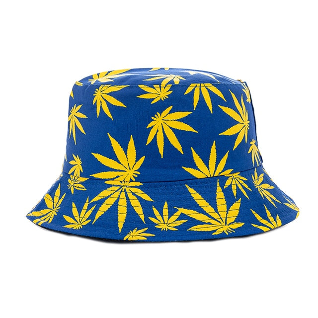 Summer Bucket Hats Reversible Leaves Printing Women Cap Outdoor Hat-Bucket Hats-Arimonz-Blue Yellow-Arimonz