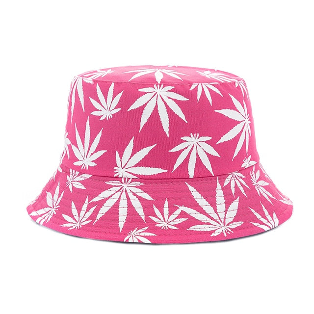 Summer Bucket Hats Reversible Leaves Printing Women Cap Outdoor Hat-Bucket Hats-Arimonz-Pink White-Arimonz