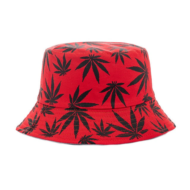 Summer Bucket Hats Reversible Leaves Printing Women Cap Outdoor Hat-Bucket Hats-Arimonz-Red Black-Arimonz