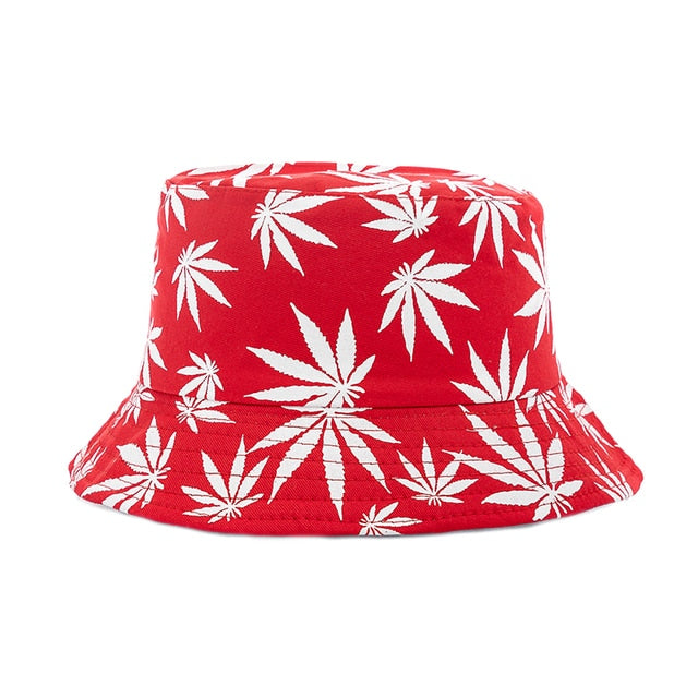 Summer Bucket Hats Reversible Leaves Printing Women Cap Outdoor Hat-Bucket Hats-Arimonz-Red White-Arimonz
