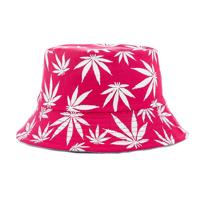 Summer Bucket Hats Reversible Leaves Printing Women Cap Outdoor Hat-Bucket Hats-Arimonz-Rose Red White-Arimonz