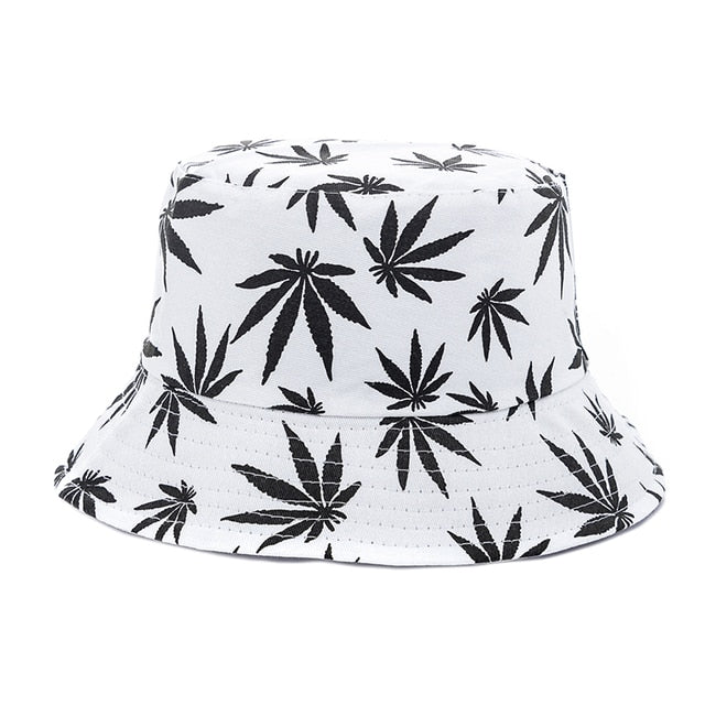 Summer Bucket Hats Reversible Leaves Printing Women Cap Outdoor Hat-Bucket Hats-Arimonz-White Black-Arimonz