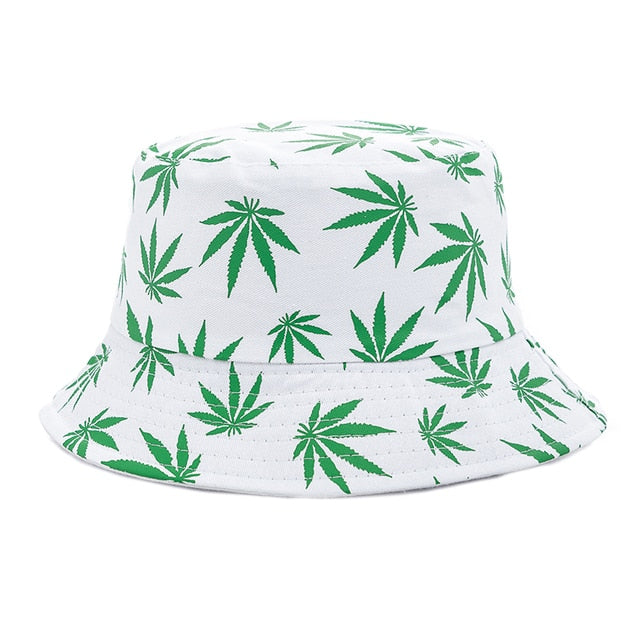 Summer Bucket Hats Reversible Leaves Printing Women Cap Outdoor Hat-Bucket Hats-Arimonz-White Green-Arimonz
