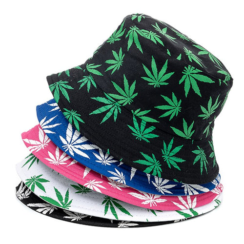 Summer Bucket Hats Reversible Leaves Printing Women Cap Outdoor Hat-Bucket Hats-Arimonz-Arimonz
