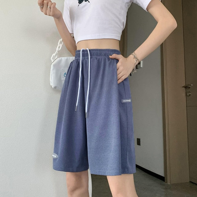 Summer Casual Shorts Women Plus Size High Waist Loose Women Shorts-Shorts-Arimonz-Blue-S-Arimonz