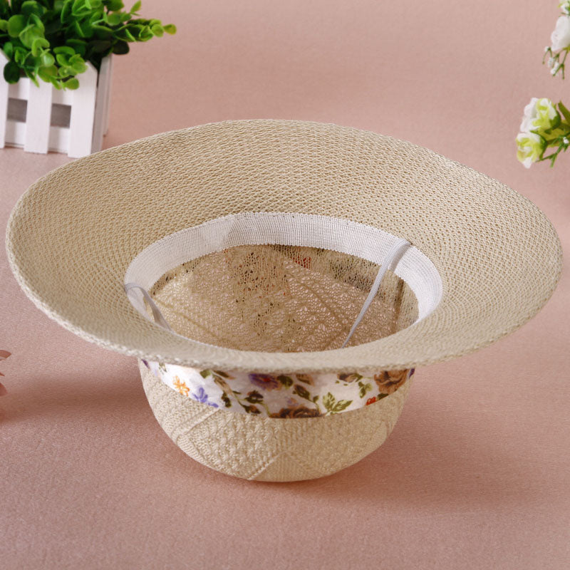 Summer Girls Sun Hats Wide Brim Bowknot Straw Hat with Ribbon-Summer Hats-Arimonz-Arimonz