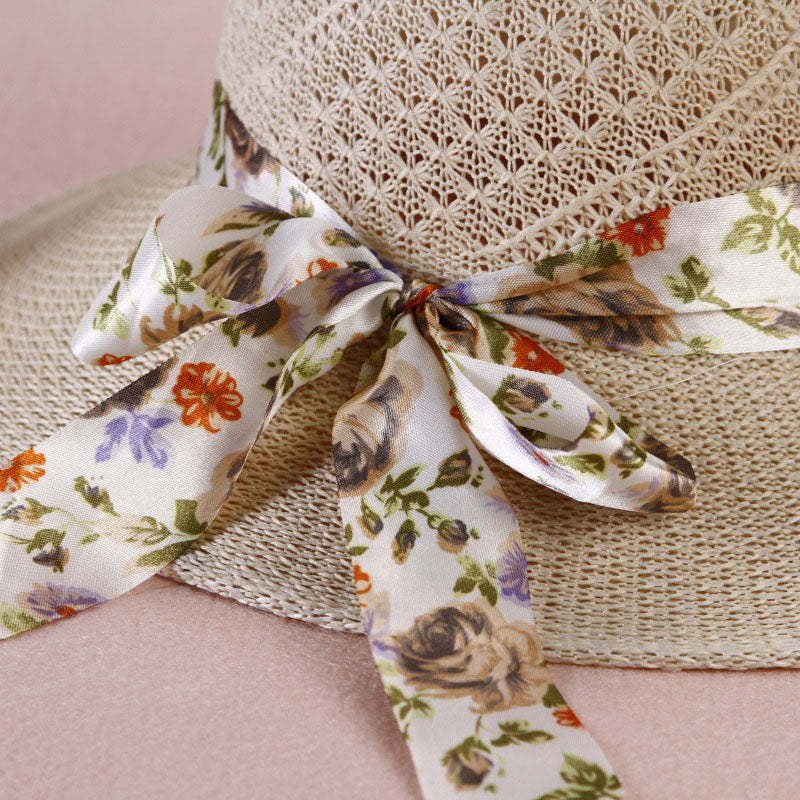 Summer Girls Sun Hats Wide Brim Bowknot Straw Hat with Ribbon-Summer Hats-Arimonz-Arimonz