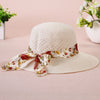 Summer Girls Sun Hats Wide Brim Bowknot Straw Hat with Ribbon-Summer Hats-Arimonz-white-Arimonz