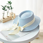 Summer Hats - Summer Sun Hats Straw Hat Ribbon Bow Beach Hat Casual Straw Flat Top
