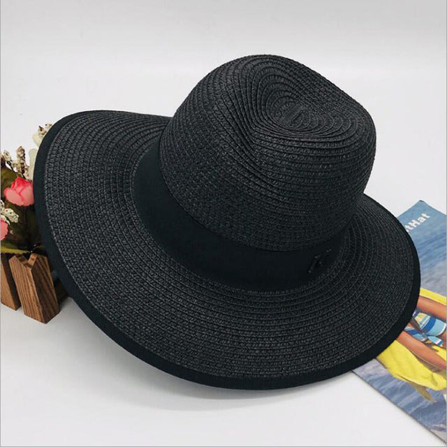 Summer Patchwork Fedora Hats For Women Paper Straw Women Hat-Summer Hats-Arimonz-black 1-Arimonz