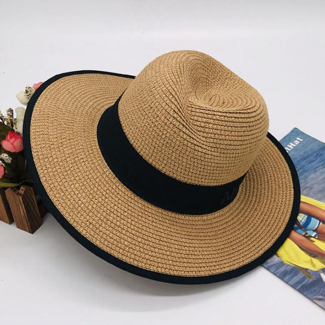 Summer Patchwork Fedora Hats For Women Paper Straw Women Hat-Summer Hats-Arimonz-camel-Arimonz