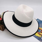 Summer Patchwork Fedora Hats For Women Paper Straw Women Hat-Summer Hats-Arimonz-off white 1-Arimonz