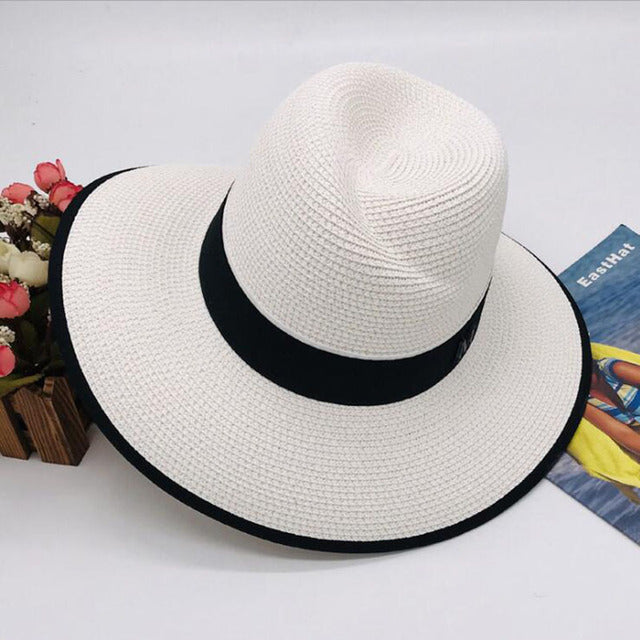 Summer Patchwork Fedora Hats For Women Paper Straw Women Hat-Summer Hats-Arimonz-off white 2-Arimonz