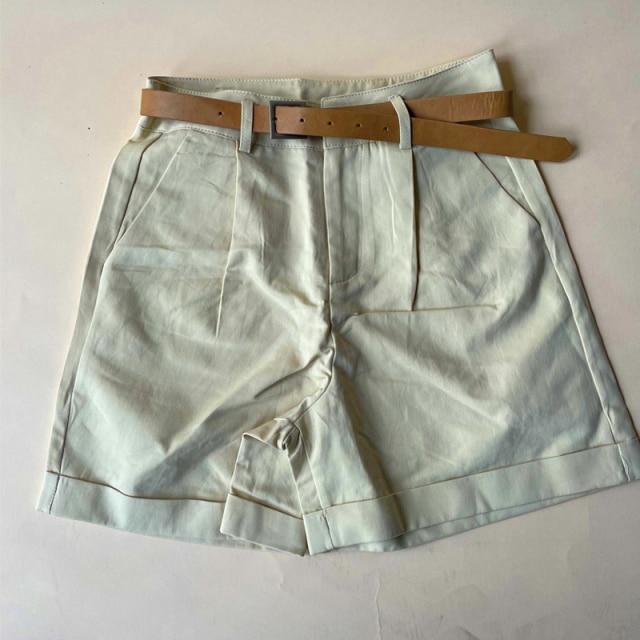 Summer Shorts Loose Wide Leg Shorts with Belt Wide Leg Bottoms-Shorts-Arimonz-beige-S-Arimonz