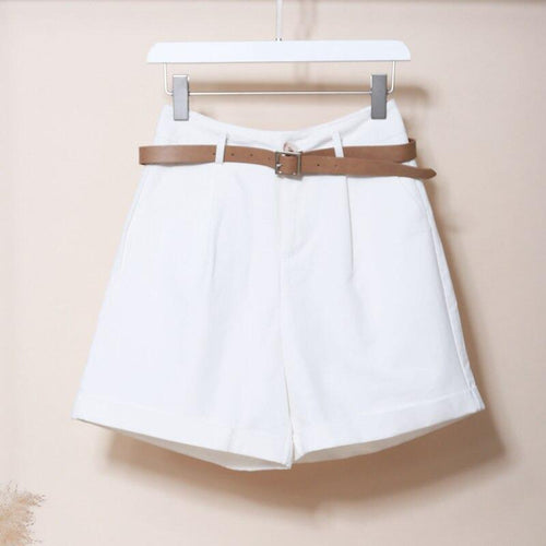 Summer Shorts Loose Wide Leg Shorts with Belt Wide Leg Bottoms-Shorts-Arimonz-white-S-Arimonz