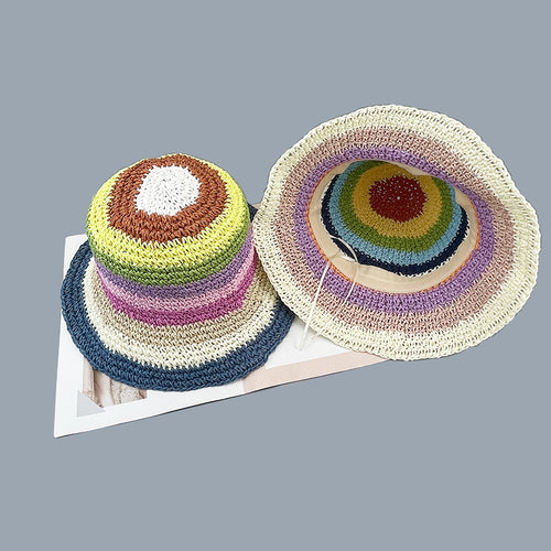 Summer Straw Crochet Bucket Hat Women's Foldable Panama Cap Beach Hat-Bucket Hats-Arimonz-Arimonz