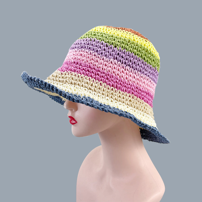 Summer Straw Crochet Bucket Hat Women's Foldable Panama Cap Beach Hat-Bucket Hats-Arimonz-Arimonz