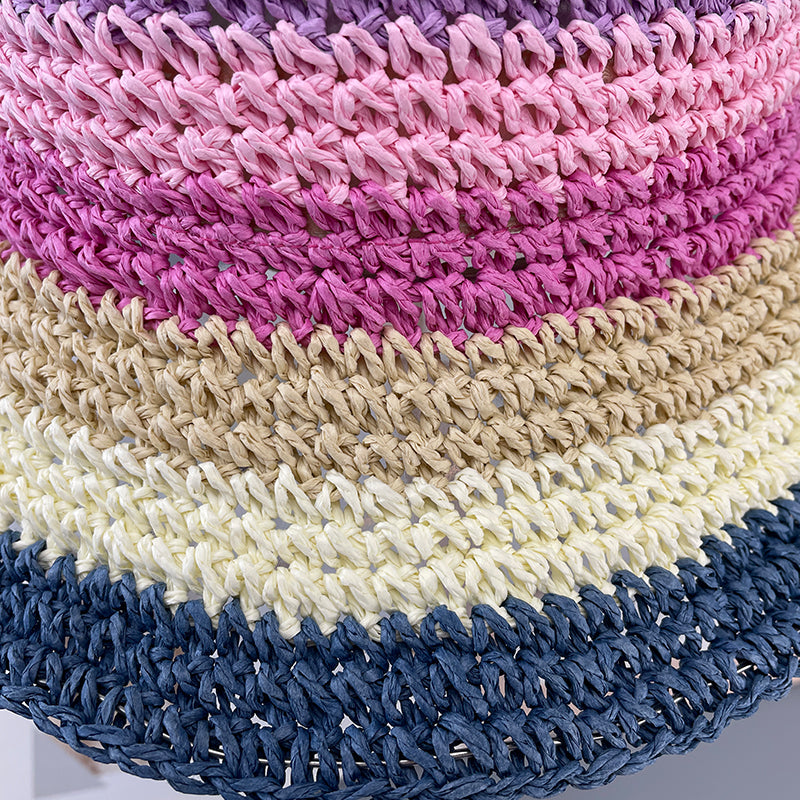 Summer Straw Crochet Bucket Hat Women's Foldable Panama Cap Beach Hat-Bucket Hats-Arimonz-Arimonz