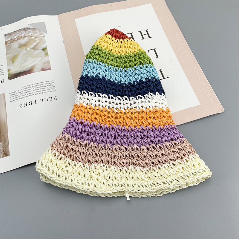 Summer Straw Crochet Bucket Hat Women's Foldable Panama Cap Beach Hat-Bucket Hats-Arimonz-Arimonz