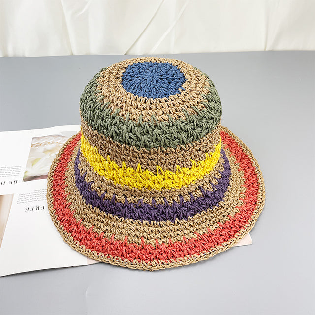 Summer Straw Crochet Bucket Hat Women's Foldable Panama Cap Beach Hat-Bucket Hats-Arimonz-Khaki-Arimonz