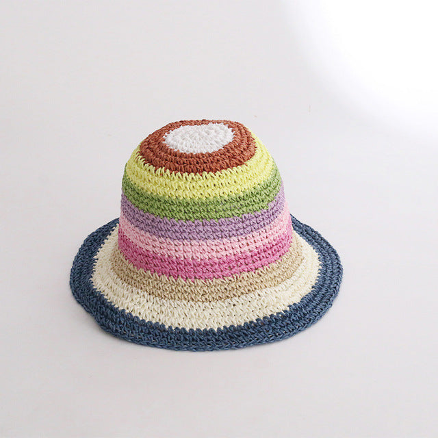 Summer Straw Crochet Bucket Hat Women's Foldable Panama Cap Beach Hat-Bucket Hats-Arimonz-Navy Blue-Arimonz