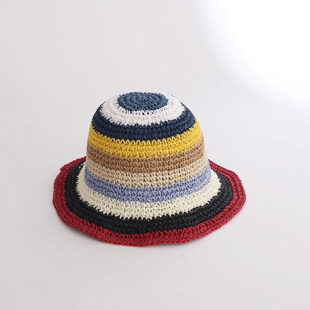 Summer Straw Crochet Bucket Hat Women's Foldable Panama Cap Beach Hat-Bucket Hats-Arimonz-Red-Arimonz