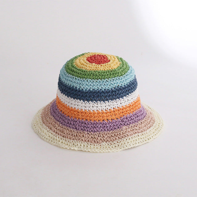 Summer Straw Crochet Bucket Hat Women's Foldable Panama Cap Beach Hat-Bucket Hats-Arimonz-White-Arimonz