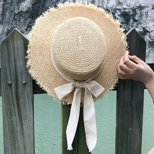 Summer Sun Hat Bow Hat Visor Flat Straw Hats Women's Sunscreen Hat-Summer Hats-Arimonz-Arimonz