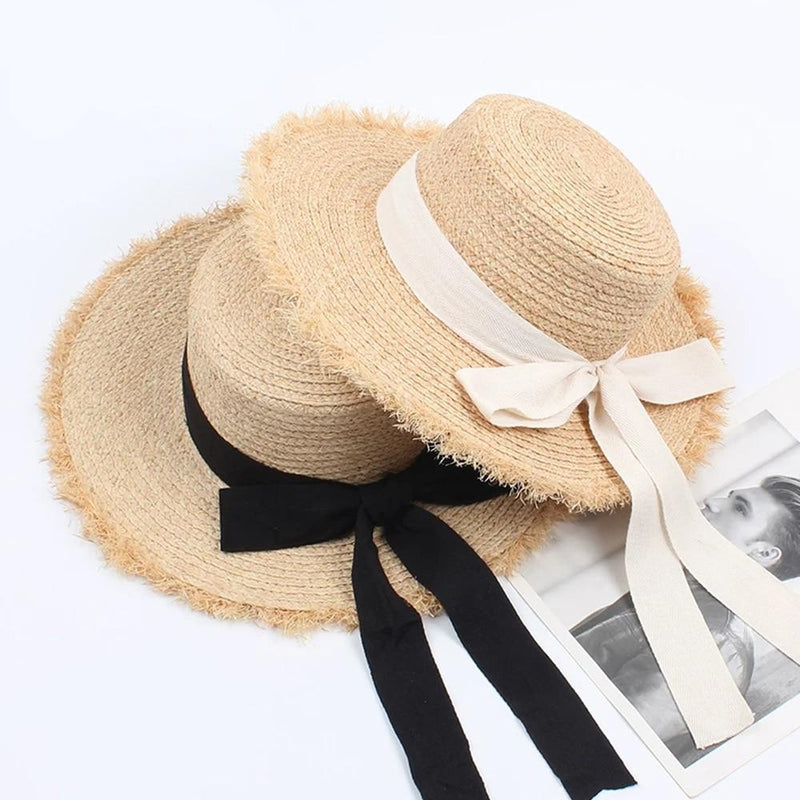 Summer Sun Hat Bow Hat Visor Flat Straw Hats Women's Sunscreen Hat-Summer Hats-Arimonz-Arimonz