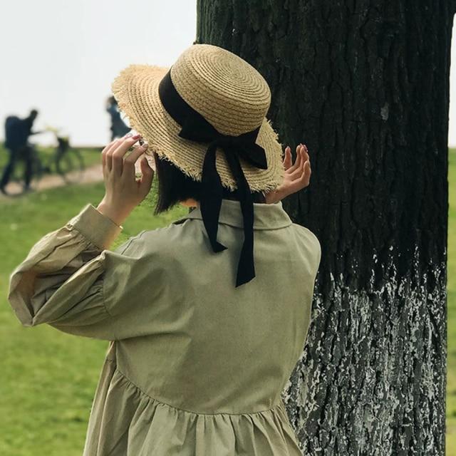 Summer Sun Hat Bow Hat Visor Flat Straw Hats Women's Sunscreen Hat-Summer Hats-Arimonz-Brown-Arimonz