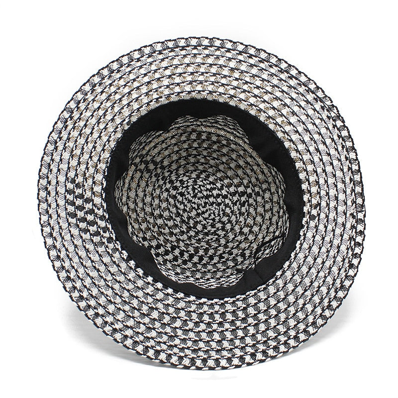 Summer Sun Hat letter M Straw Hat Visor Temperament Flat Panama Hats-Summer Hats-Arimonz-Arimonz