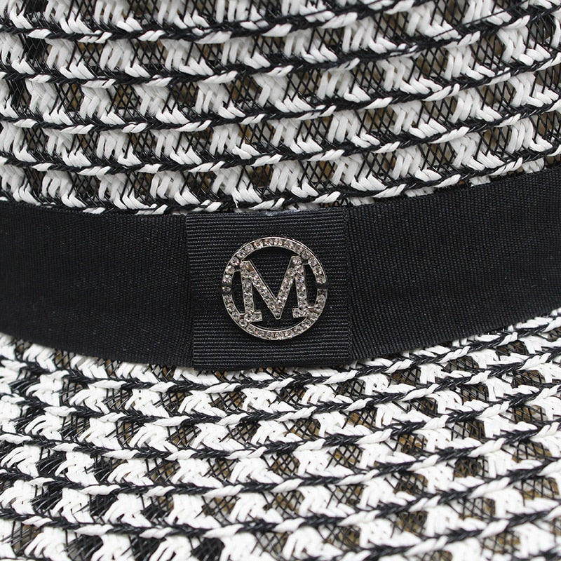 Summer Sun Hat letter M Straw Hat Visor Temperament Flat Panama Hats-Summer Hats-Arimonz-Arimonz
