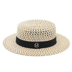 Summer Sun Hat letter M Straw Hat Visor Temperament Flat Panama Hats-Summer Hats-Arimonz-Khaki-size 56-58cm/22-22.8inches-Arimonz