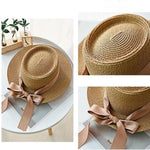 Summer Sun Hats Straw Hat Ribbon Bow Beach Hat Casual Straw Flat Top-Summer Hats-Arimonz-Arimonz