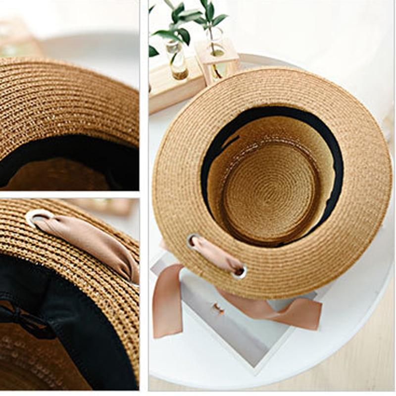 Summer Sun Hats Straw Hat Ribbon Bow Beach Hat Casual Straw Flat Top-Summer Hats-Arimonz-Arimonz