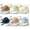 Summer Sun Hats Straw Hat Ribbon Bow Beach Hat Casual Straw Flat Top-Summer Hats-Arimonz-Arimonz