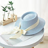 Summer Sun Hats Straw Hat Ribbon Bow Beach Hat Casual Straw Flat Top-Summer Hats-Arimonz-light blue-Arimonz