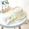 Summer Sun Hats Straw Hat Ribbon Bow Beach Hat Casual Straw Flat Top-Summer Hats-Arimonz-milk white-Arimonz