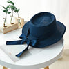 Summer Sun Hats Straw Hat Ribbon Bow Beach Hat Casual Straw Flat Top-Summer Hats-Arimonz-navy-Arimonz