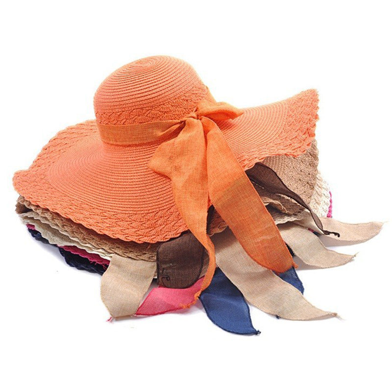 Summer Women Bowknot Wide Brim Panama Hat Outdoor Foldable Beach Hat-Summer Hats-Arimonz-Arimonz