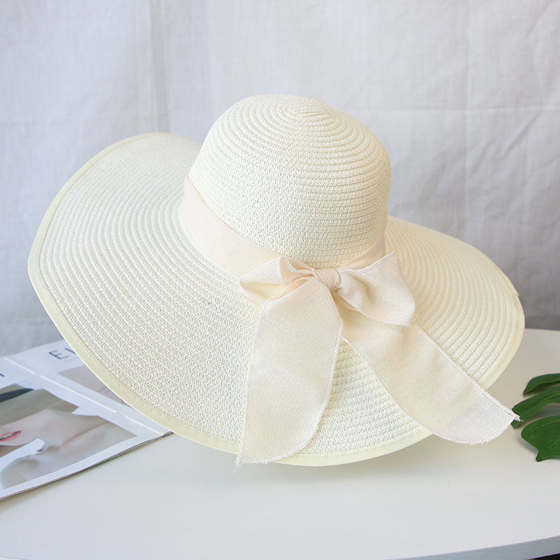 Summer Women Bowknot Wide Brim Panama Hat Outdoor Foldable Beach Hat-Summer Hats-Arimonz-Arimonz