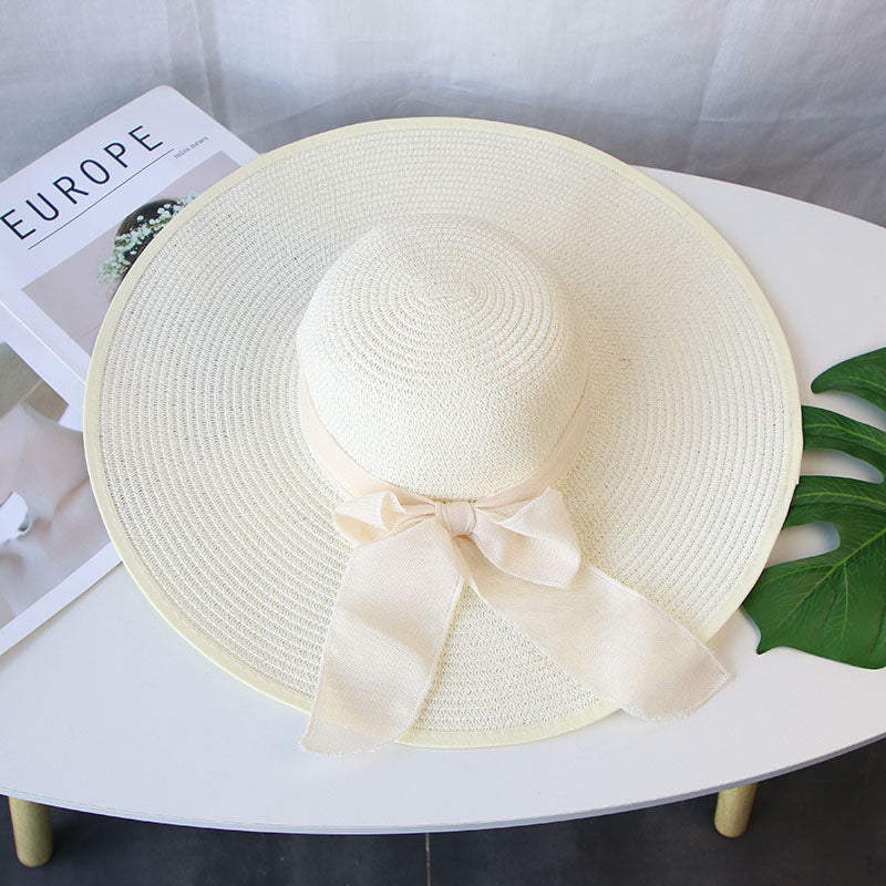 Summer Women Bowknot Wide Brim Panama Hat Outdoor Foldable Beach Hat-Summer Hats-Arimonz-Arimonz