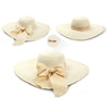 Summer Women Bowknot Wide Brim Panama Hat Outdoor Foldable Beach Hat-Summer Hats-Arimonz-beige-Arimonz