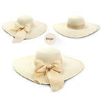 Summer Women Bowknot Wide Brim Panama Hat Outdoor Foldable Beach Hat-Summer Hats-Arimonz-beige-Arimonz