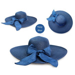 Summer Women Bowknot Wide Brim Panama Hat Outdoor Foldable Beach Hat-Summer Hats-Arimonz-navy blue-Arimonz