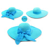 Summer Women Bowknot Wide Brim Panama Hat Outdoor Foldable Beach Hat-Summer Hats-Arimonz-sky blue-Arimonz