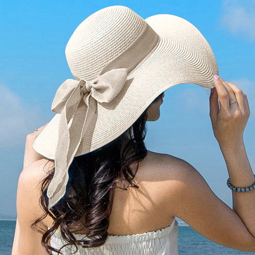 Summer Women Bowknot Wide Brim Panama Hat Outdoor Foldable Beach Hat-Summer Hats-Arimonz-Arimonz